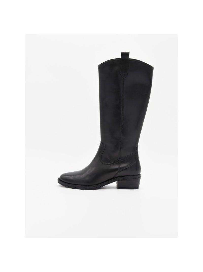 Botte à Talons Cuir Naturel Purapiel Noir - Kiabi