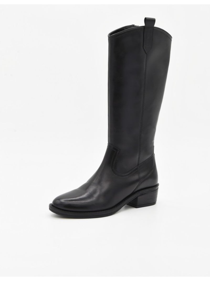 Botte à Talons Cuir Naturel Purapiel Noir - Kiabi