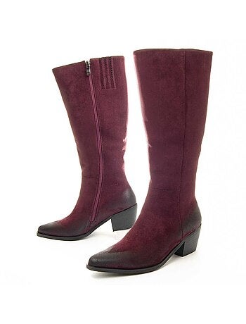 BOTTE À TALONS MATIÈRE SYNTHÉTIQUE ET TEXTILE BORDEAUX
