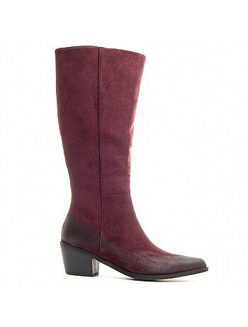 BOTTE À TALONS MATIÈRE SYNTHÉTIQUE ET TEXTILE BORDEAUX