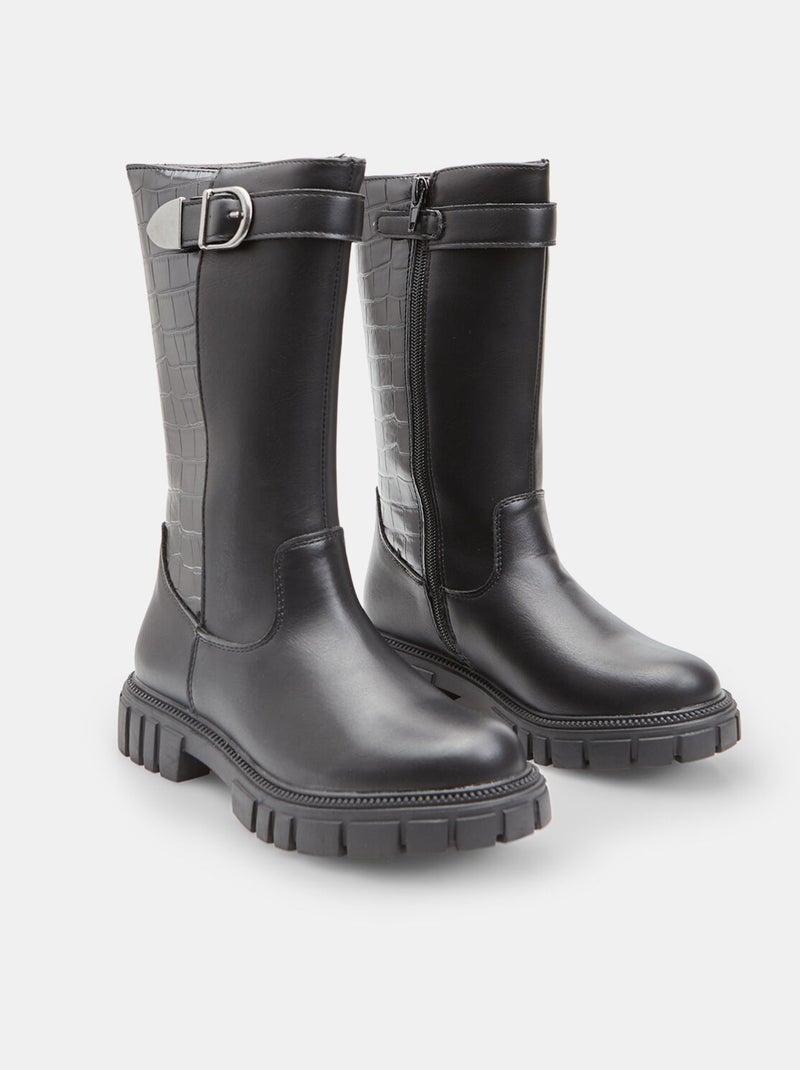 Botte avec boucle et imprimé crocodile Bata Noir - Kiabi
