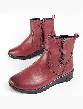 BOTTE DE CHEVILLE CUIR NATUREL BORDEAUX