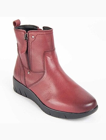 BOTTE DE CHEVILLE CUIR NATUREL BORDEAUX