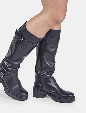 Botte en cuir avec bande et boucle Bata