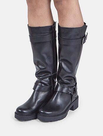 Botte en cuir avec bande et boucle Bata