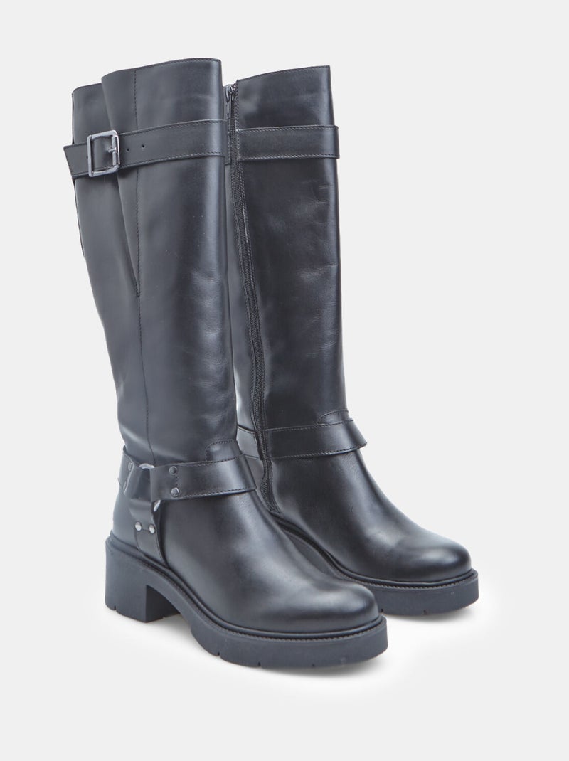 Botte en cuir avec bande et boucle Bata Noir - Kiabi
