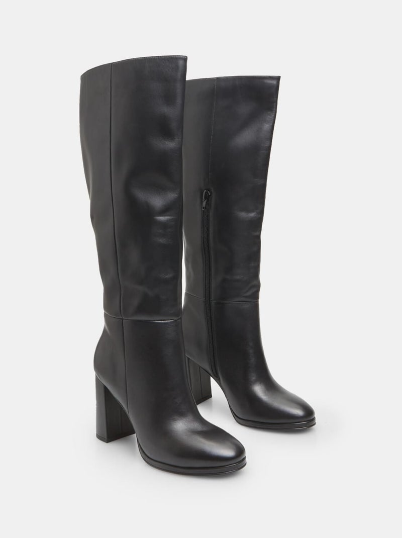 Botte en cuir avec talon BATA Noir - Kiabi