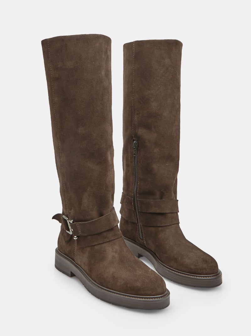 Botte pour femme en daim avec bande et boucle Bata Marron - Kiabi