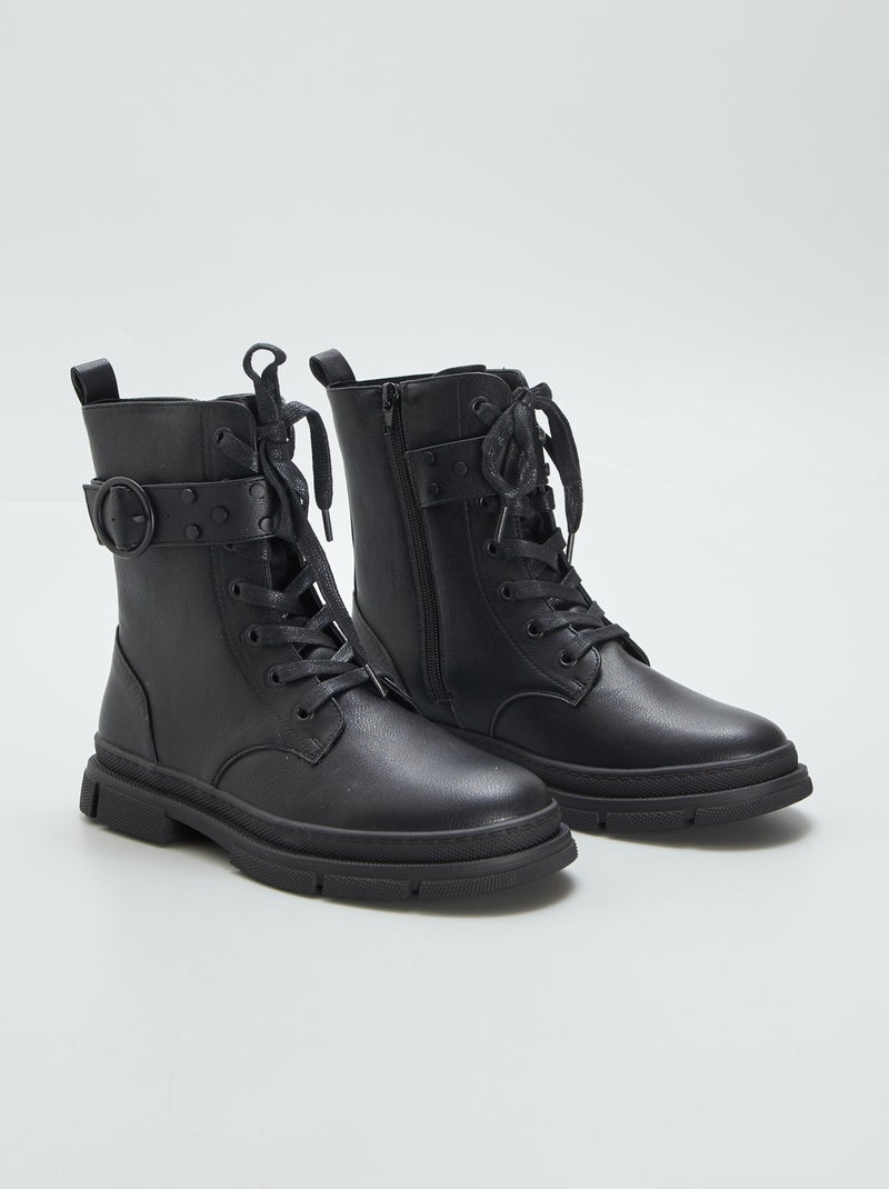 Bottes à lacets et fermeture Noir - Kiabi
