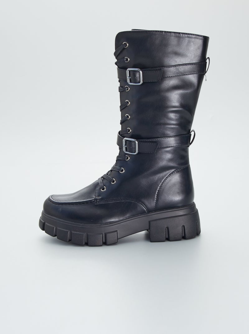 Bottes à lacets et semelle crantée noir - Kiabi