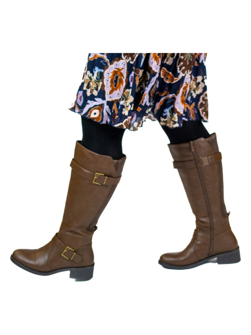 Bottes à mollet large 2XL - Modèle Litchi Marron foncé - Kiabi