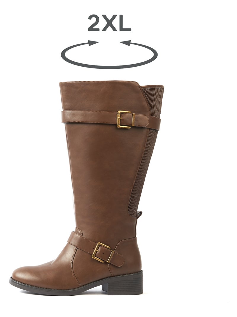 Bottes à mollet large 2XL - Modèle Litchi Marron foncé - Kiabi