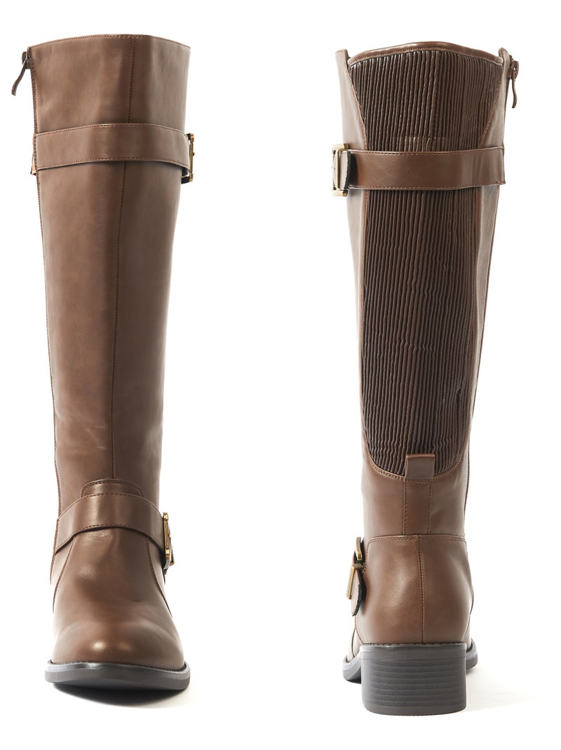 Bottes à mollet large 2XL - Modèle Litchi Marron foncé - Kiabi