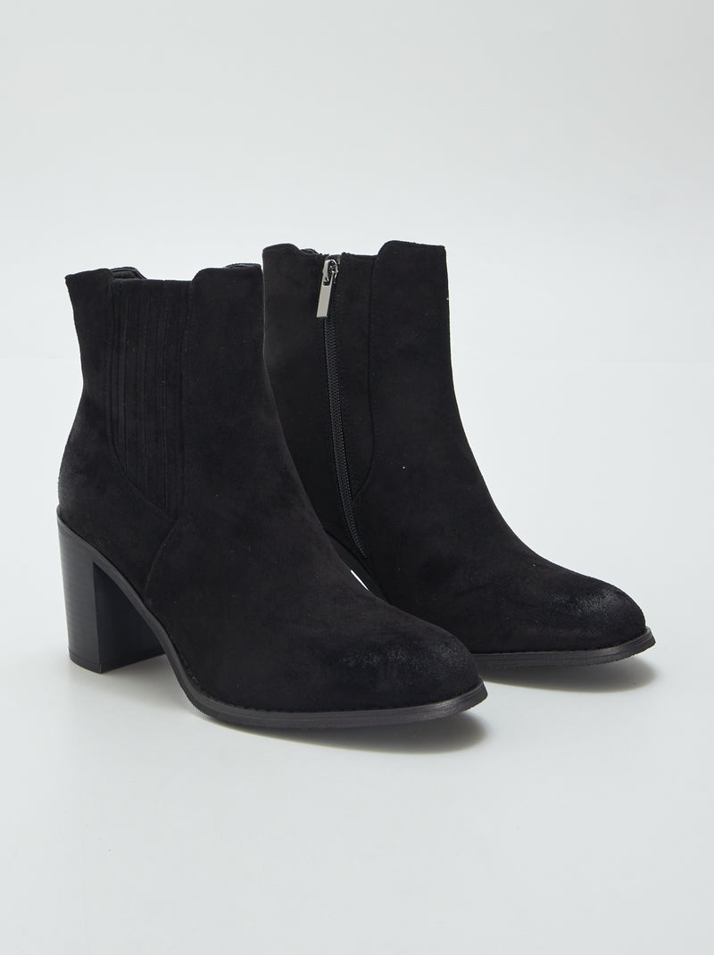 Bottes à talon en suédine Noir - Kiabi