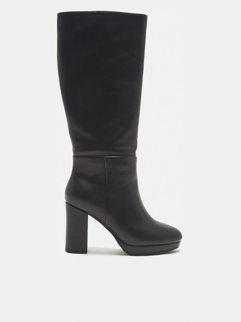 Bottes au genou avec large talon BATA Noir - Kiabi