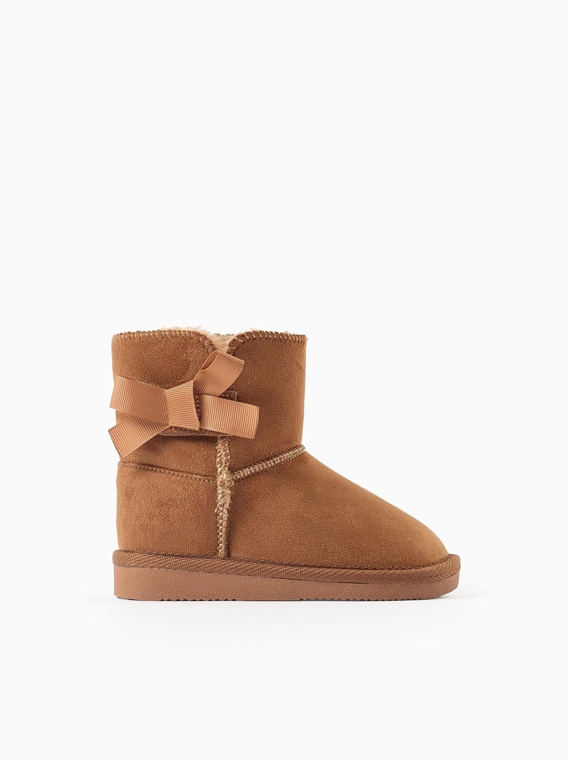 Bottes avec Nœud à Scratch et Doublure en Fourrure Beige - Kiabi