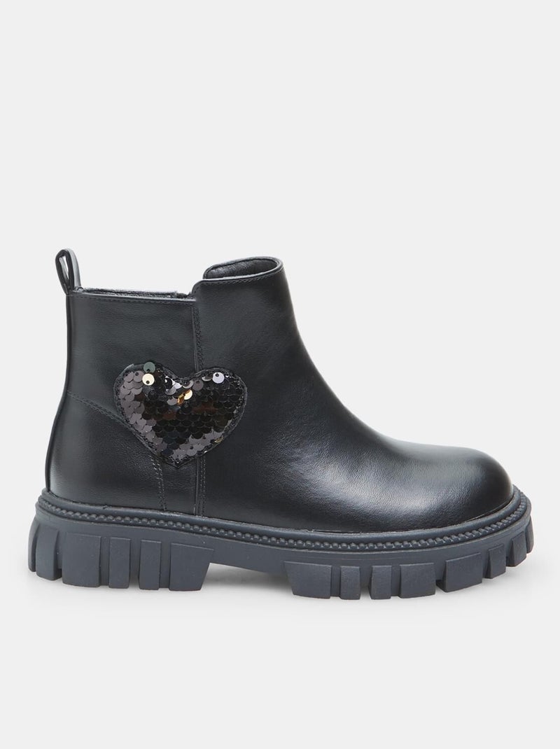 Bottes avec patch en forme de coeur BATA Noir - Kiabi