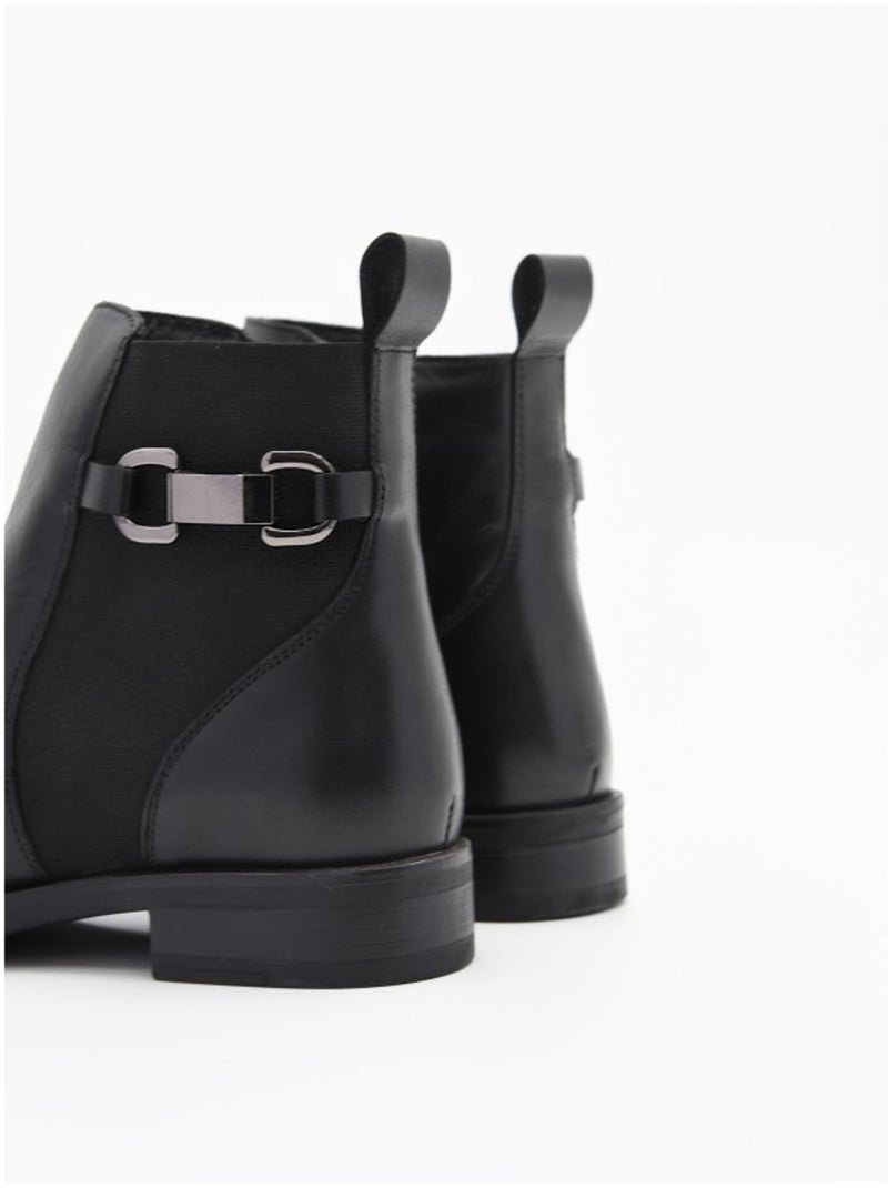 Bottes Basses Cuir Naturel Purapiel Noir - Kiabi