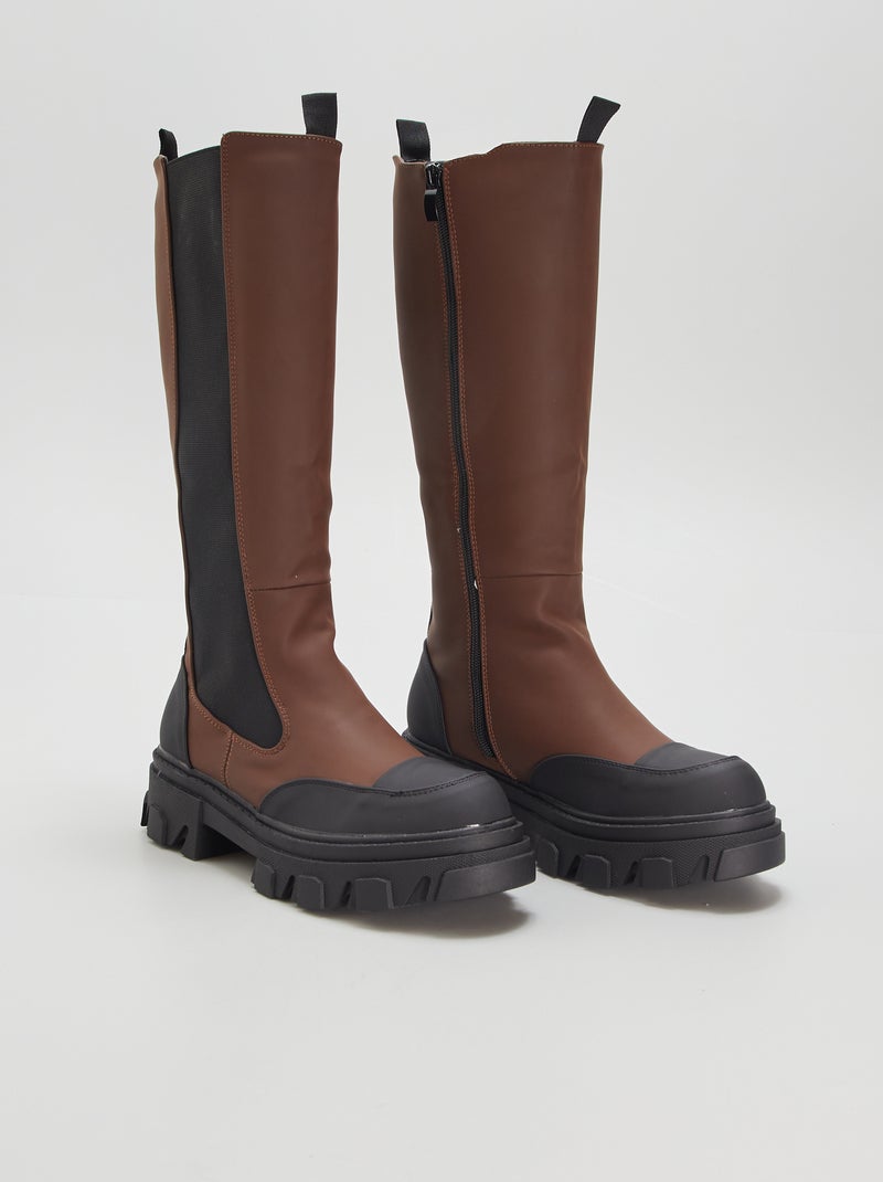 Bottes bicolores à semelles crantées marron - Kiabi