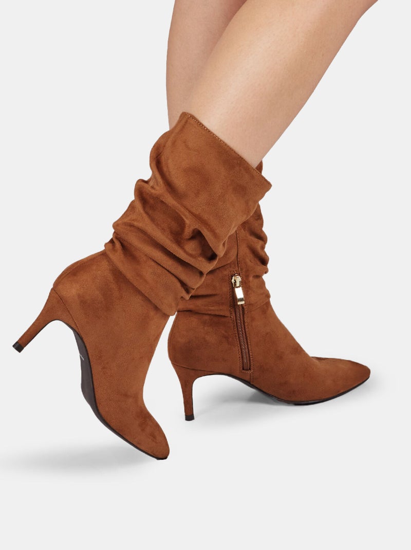 Bottes bouclées effet daim avec talon aiguille BATA Marron - Kiabi