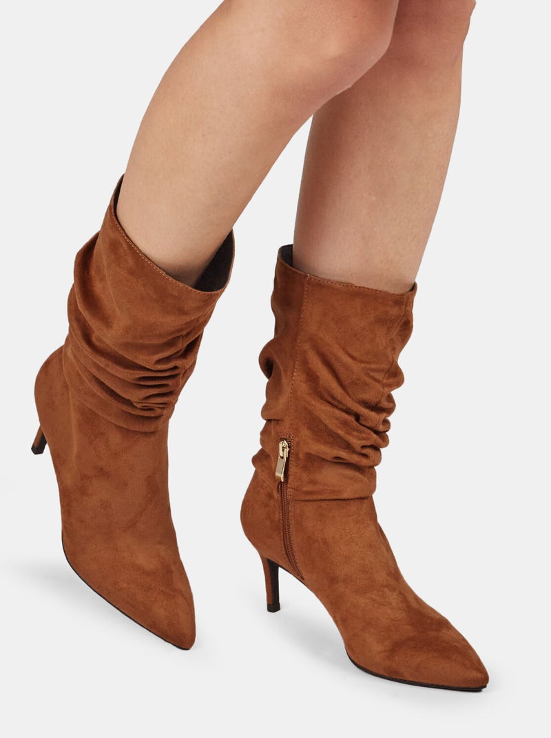 Bottes bouclées effet daim avec talon aiguille BATA Marron - Kiabi