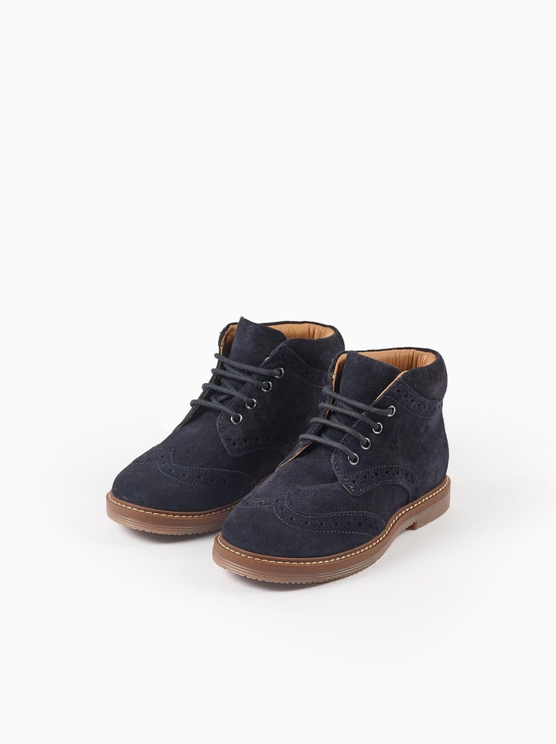 Bottes Brogue en Cuir Suédé Bleu foncé - Kiabi