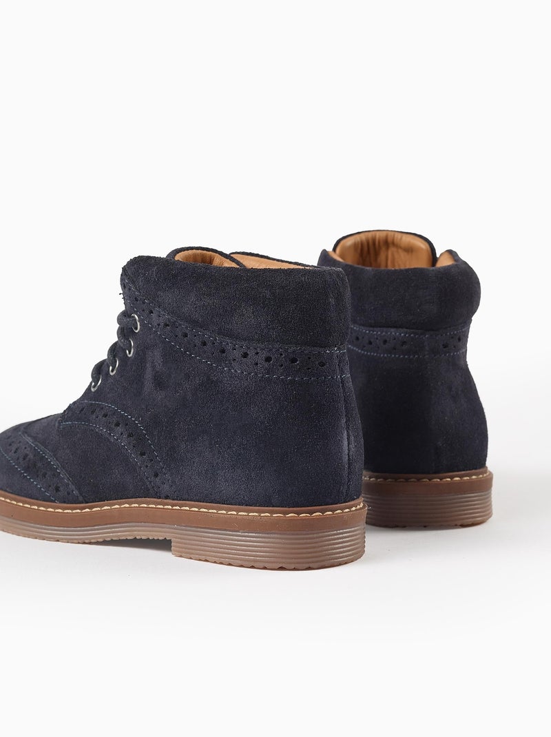 Bottes Brogue en Cuir Suédé Bleu foncé - Kiabi