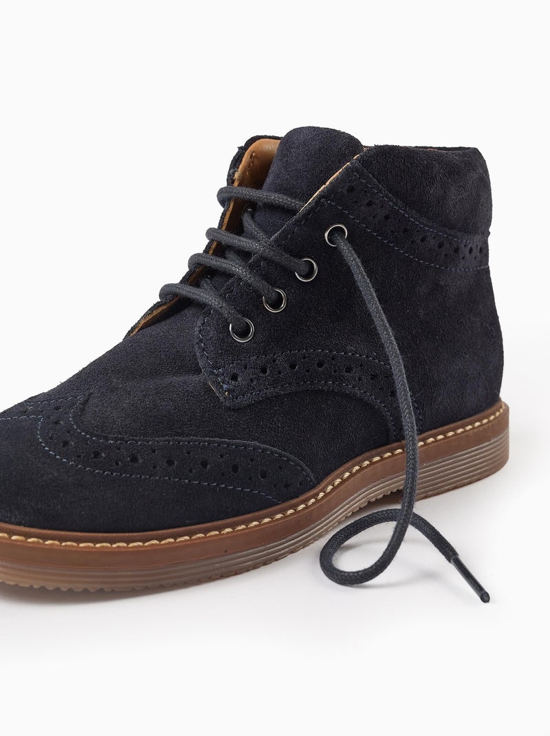 Bottes Brogue en Cuir Suédé Bleu foncé - Kiabi