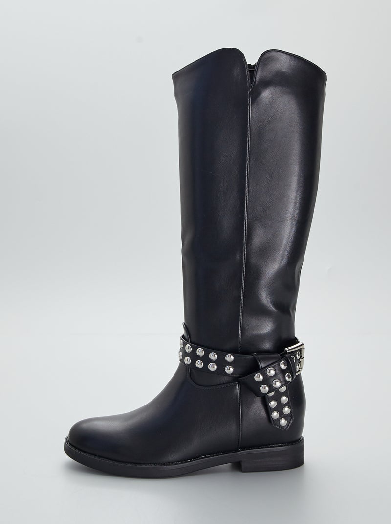 Bottes cavalières avec boucle cloutée noir - Kiabi
