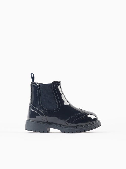 Bottes Chelsea en Vernis avec Brogue - Kiabi