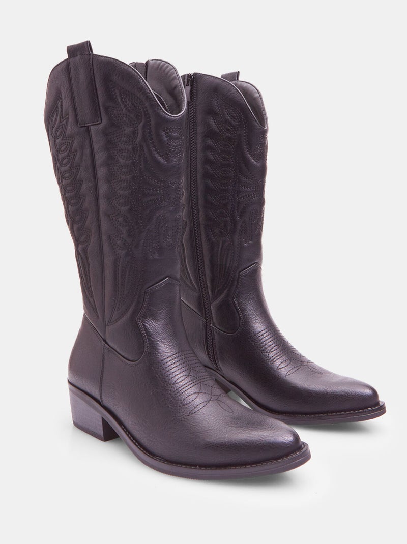 Bottes cow-boy avec talon de 3,5 cm BATA Noir - Kiabi