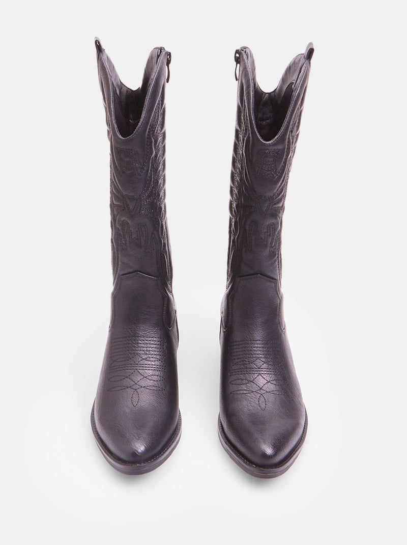 Bottes cow-boy avec talon de 3,5 cm BATA Noir - Kiabi