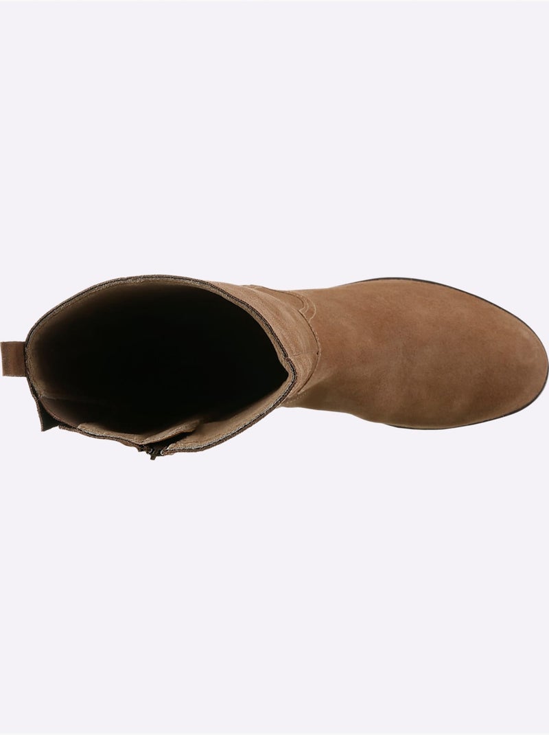Bottes Cuir Velours De Vache. - Taille Standard - Helline Sable - Kiabi