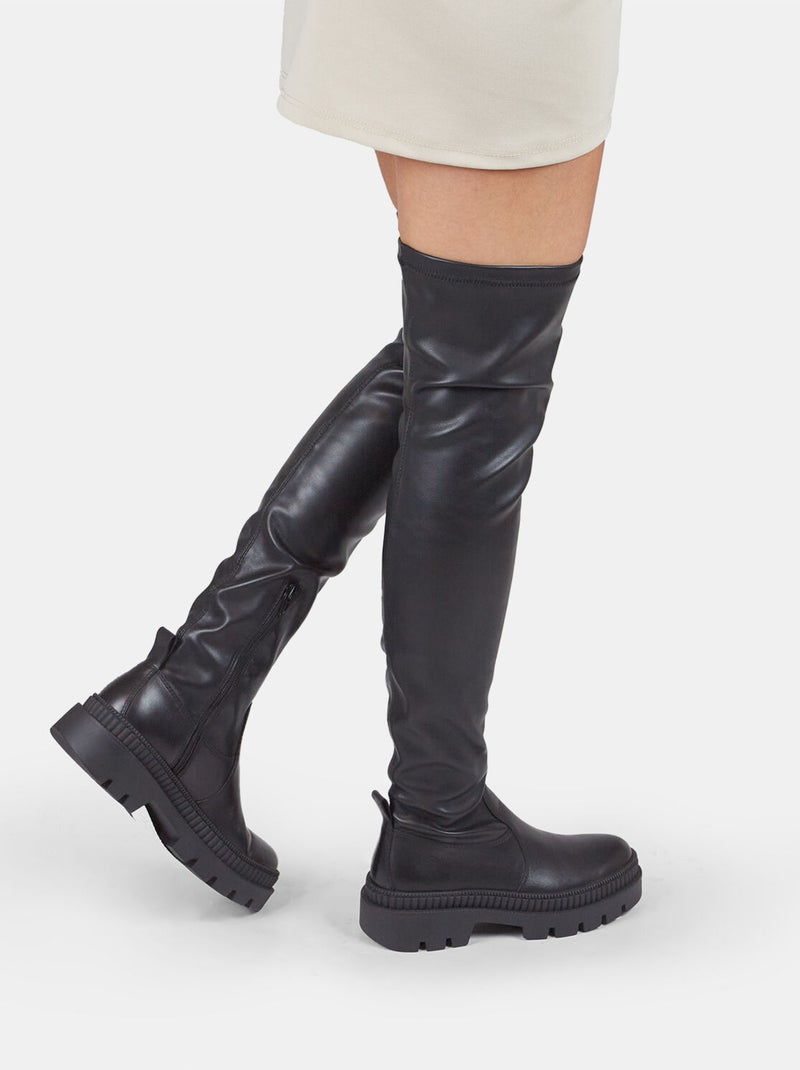 Bottes cuissardes en cuir avec semelle crantée BATA Noir - Kiabi