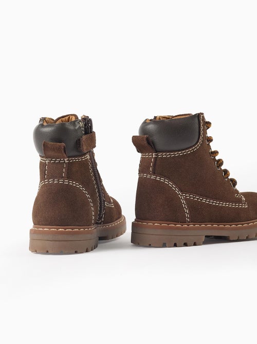 Bottes de montagne en cuir à lacets - Kiabi