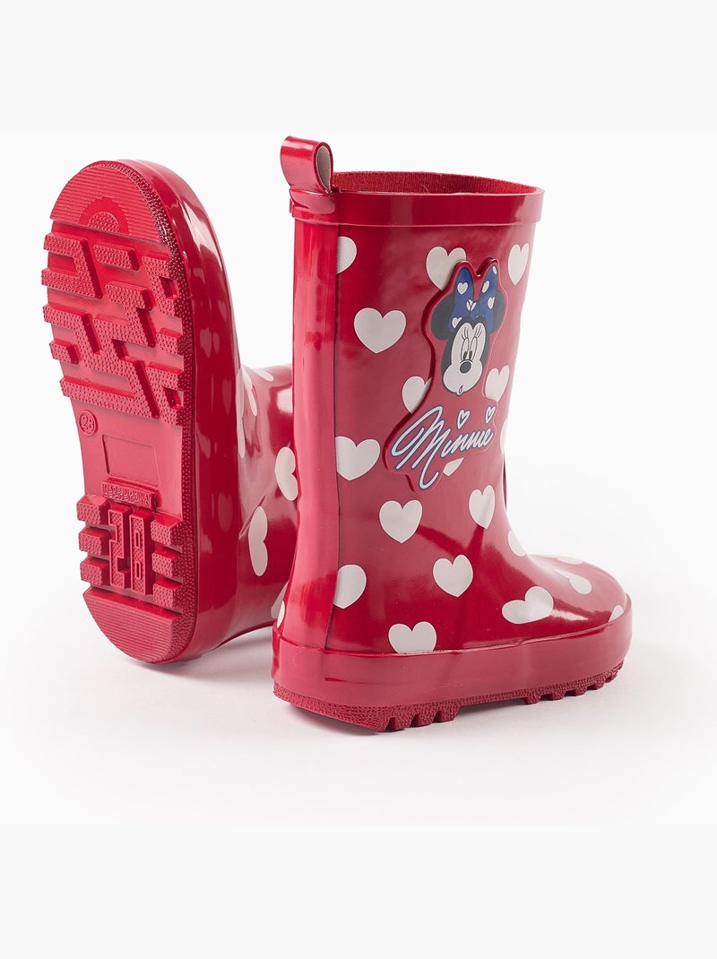 Bottes de Pluie à Motif de Cœurs Minnie Rouge - Kiabi