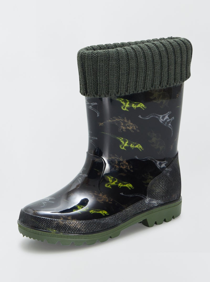 Bottes de pluie   doublées polaire noir/vert - Kiabi
