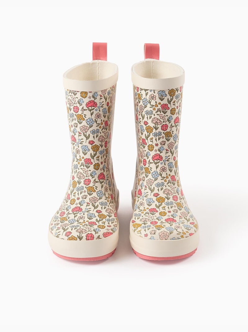 Bottes de Pluie en Caoutchouc à Motif Floral Beige clair - Kiabi