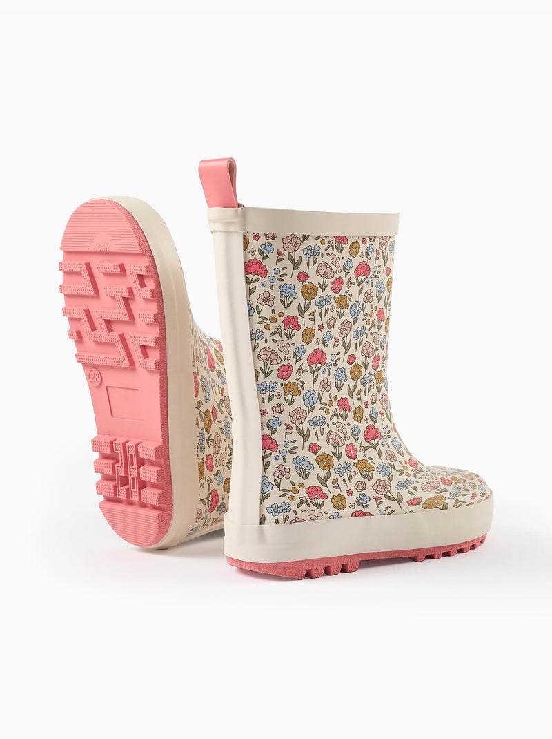Bottes de Pluie en Caoutchouc à Motif Floral Beige clair - Kiabi