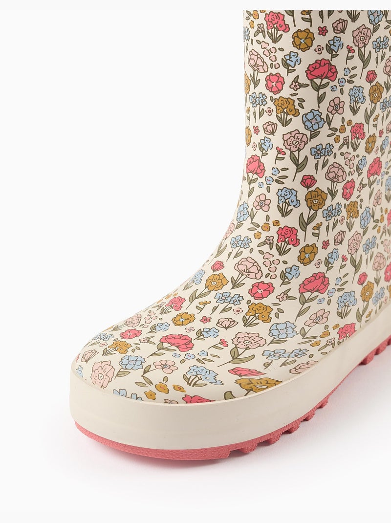 Bottes de Pluie en Caoutchouc à Motif Floral Beige clair - Kiabi