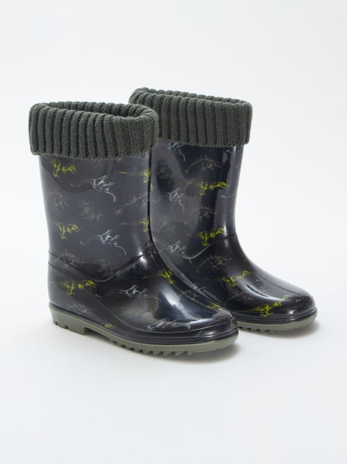 Bottes de pluie en caoutchouc avec revers côtelé - Kiabi