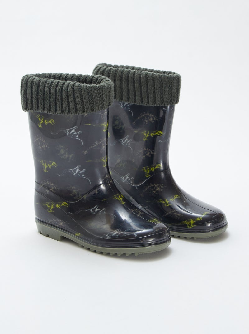 Bottes de pluie en caoutchouc avec revers côtelé KAKI - Kiabi