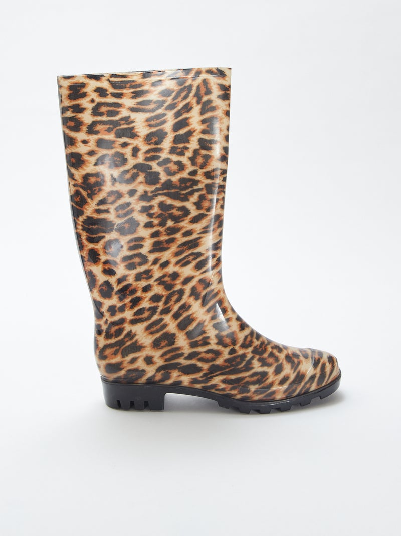 Bottes de pluie en caoutchouc motif léopard BEIGE - Kiabi