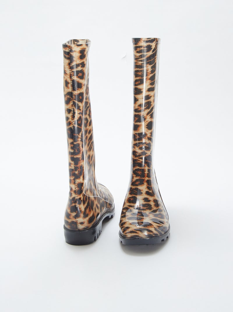 Bottes de pluie en caoutchouc motif léopard BEIGE - Kiabi