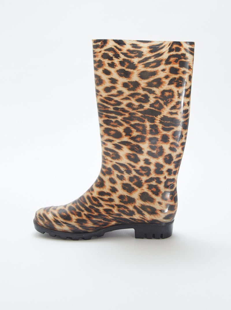 Bottes de pluie en caoutchouc motif léopard BEIGE - Kiabi