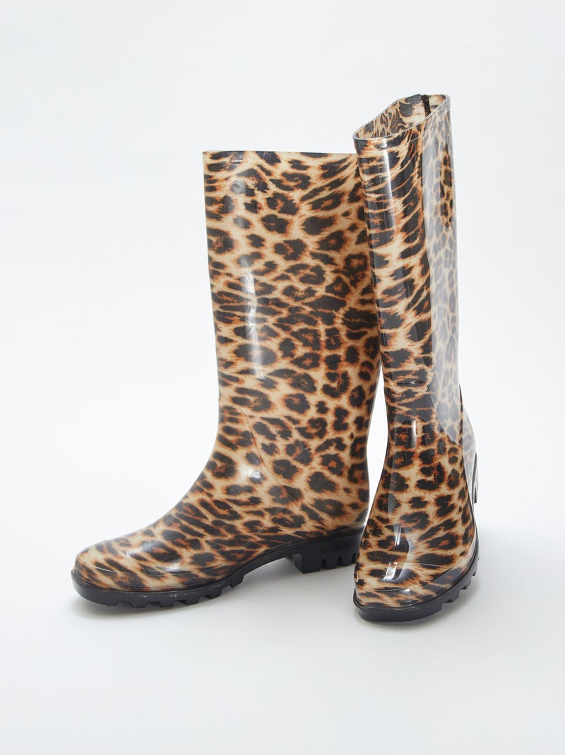 Bottes de pluie en caoutchouc motif léopard BEIGE - Kiabi