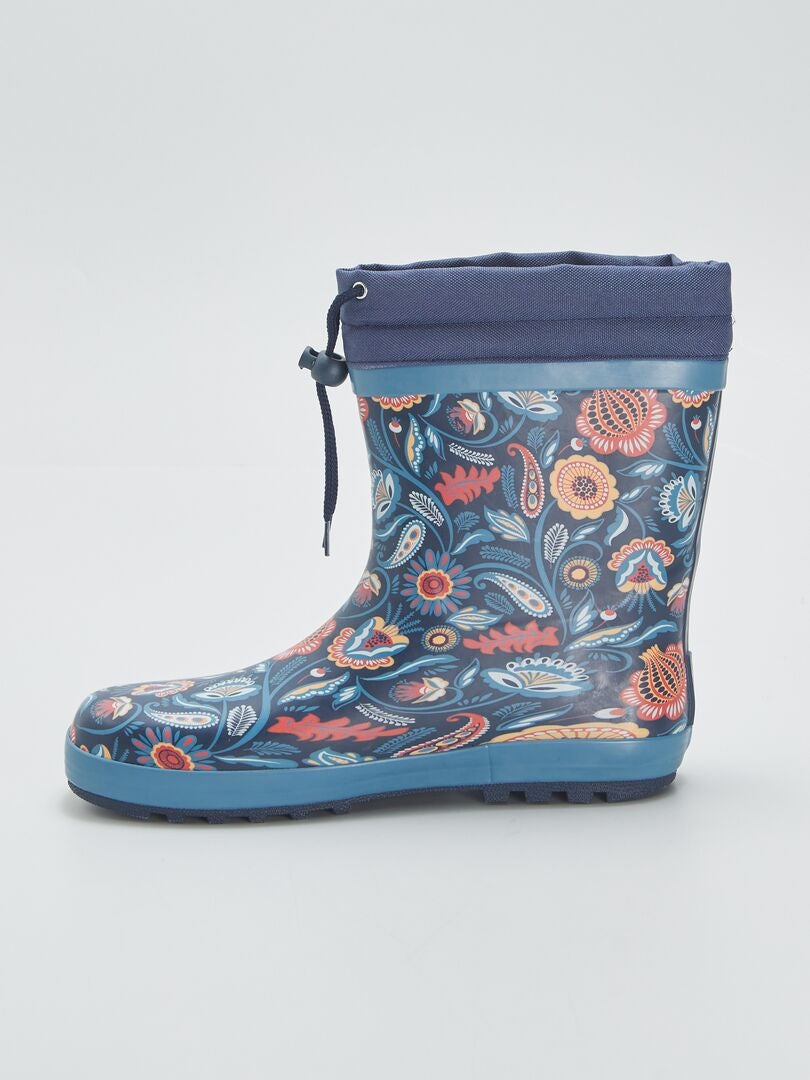 Bottes de pluie 'fleurie' bleu - Kiabi