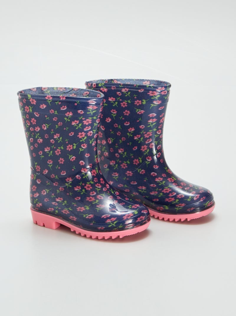 Bottes de pluie fleuries Rose/bleu - Kiabi