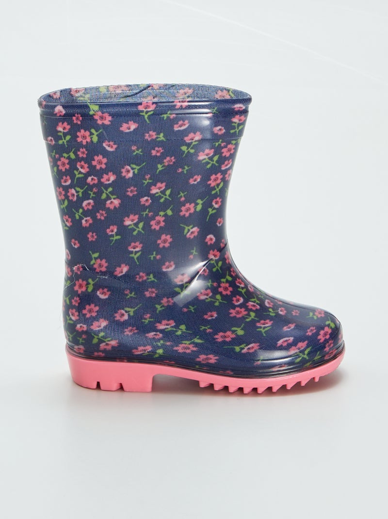 Bottes de pluie fleuries Rose/bleu - Kiabi