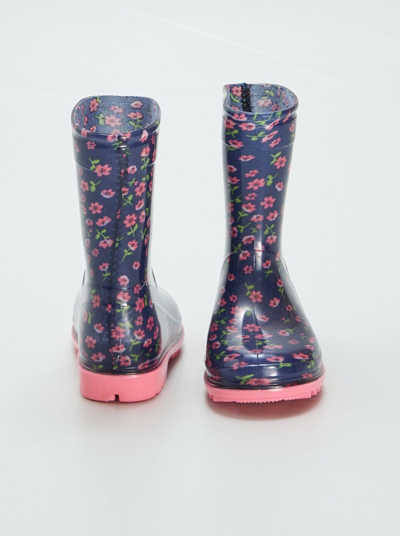 Bottes de pluie fleuries Rose/bleu - Kiabi